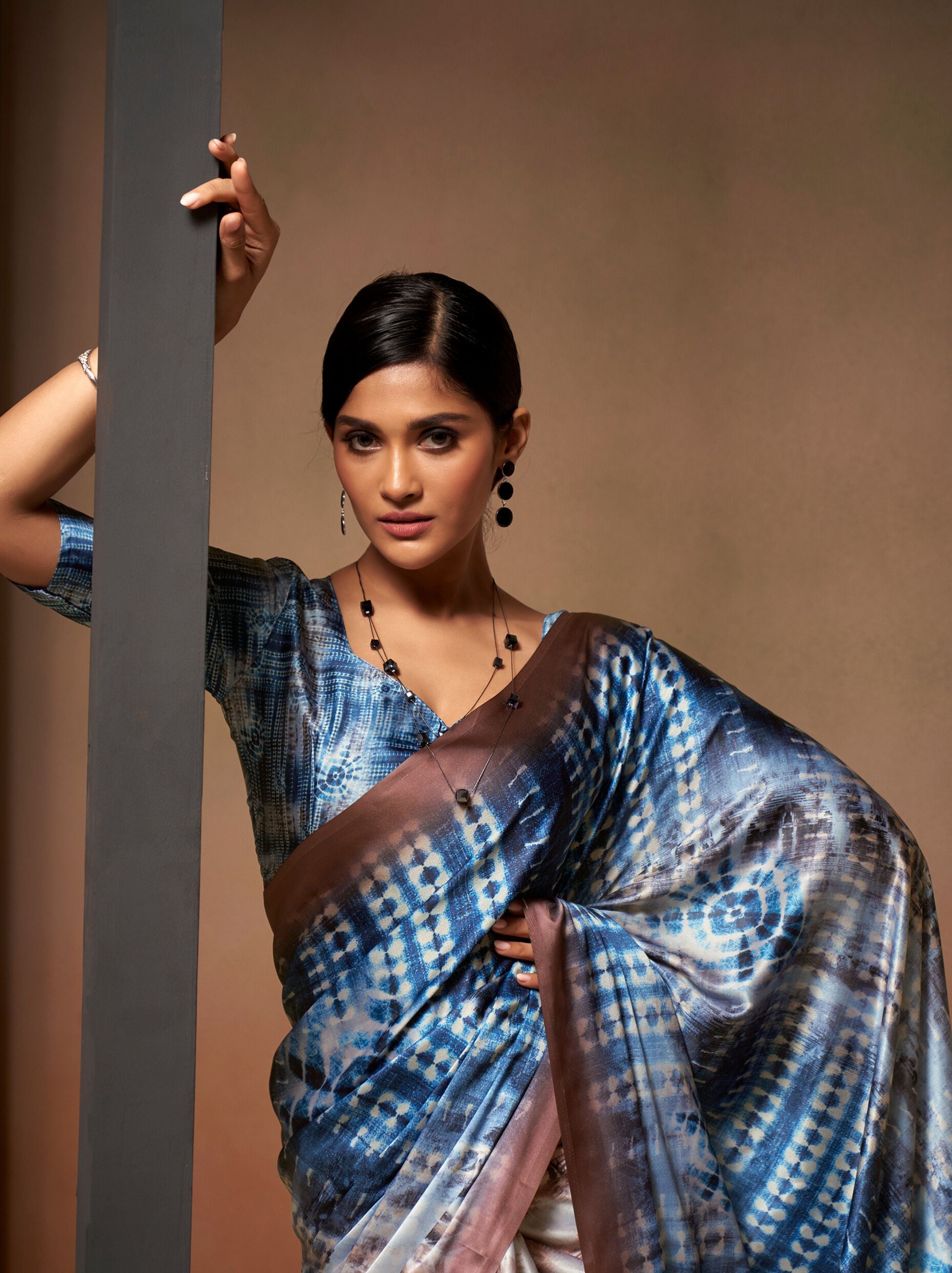 Sapphire Blue Satin Silk Designer Saree - TrendOye