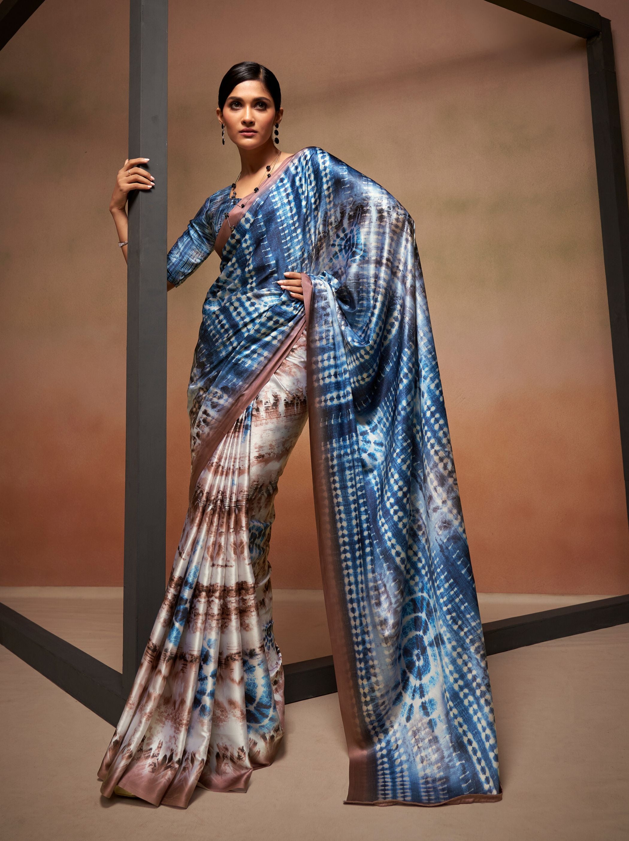 Sapphire Blue Satin Silk Designer Saree - TrendOye