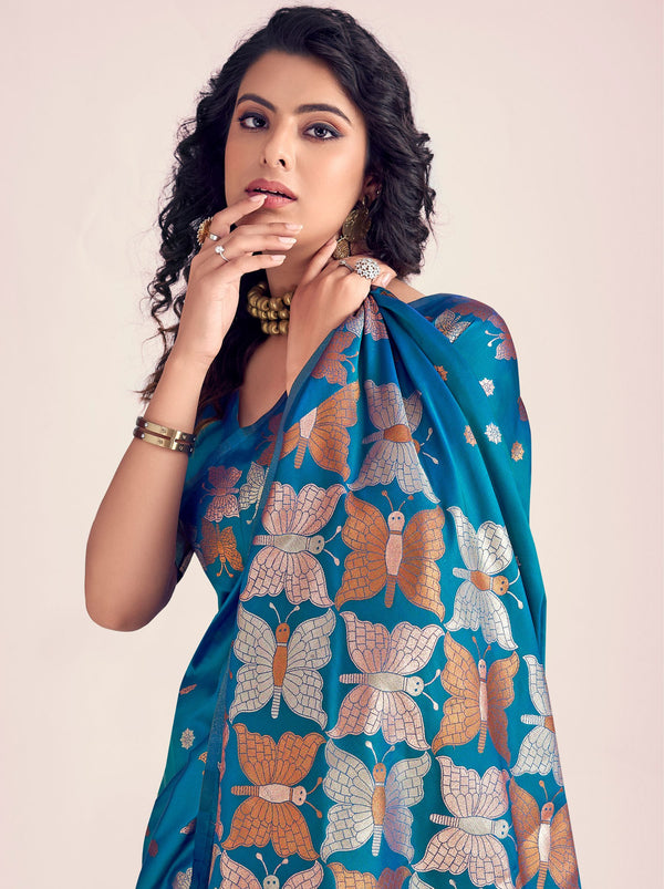 Olympic Blue Silk Designer Saree - TrendOye