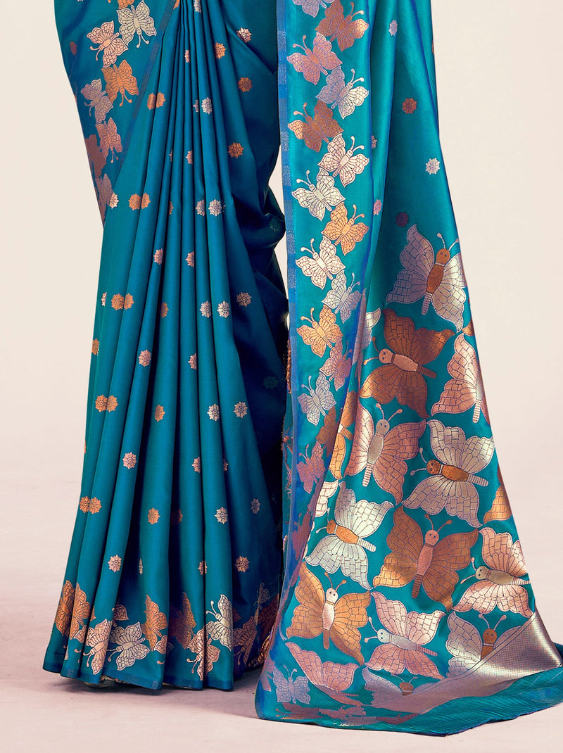 Olympic Blue Silk Designer Saree - TrendOye