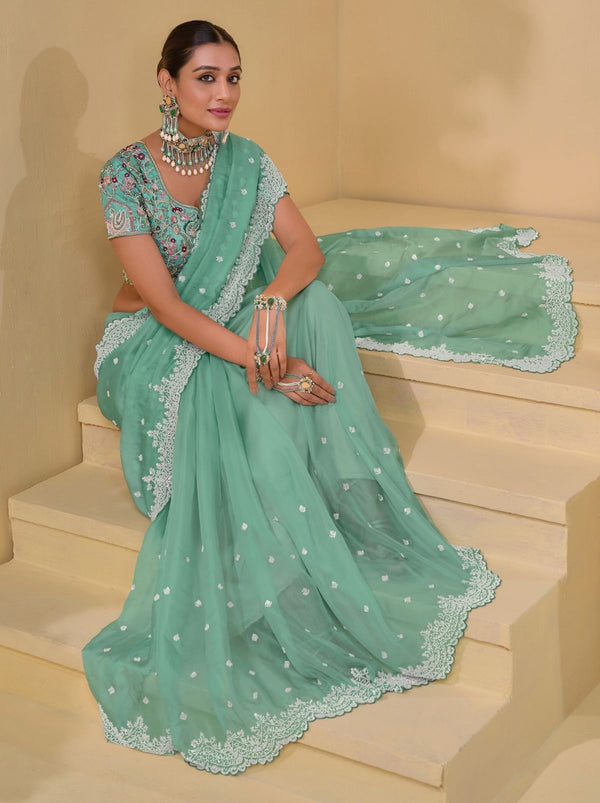 Sky Blue Premium Wedding Designer Saree