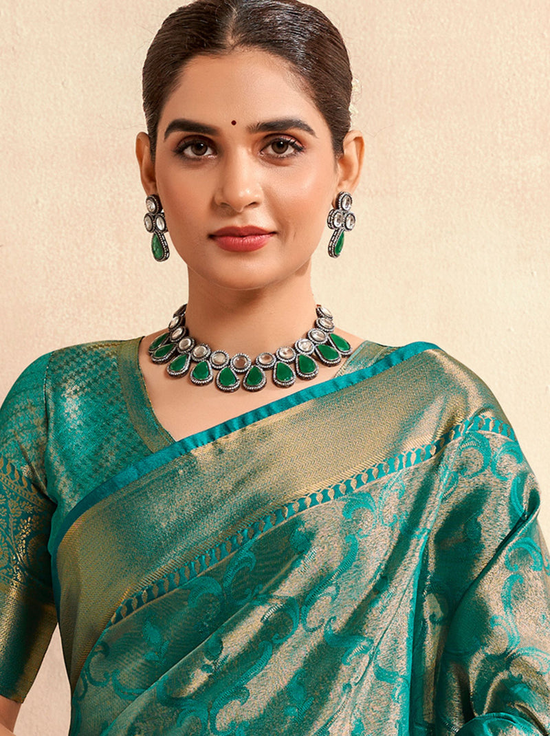 Blue Turquoise Soft Silk Zari Weaving Wedding Saree