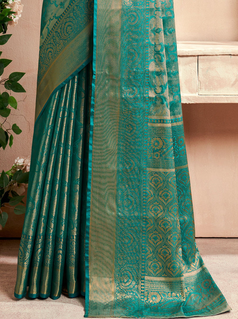 Blue Turquoise Soft Silk Zari Weaving Wedding Saree