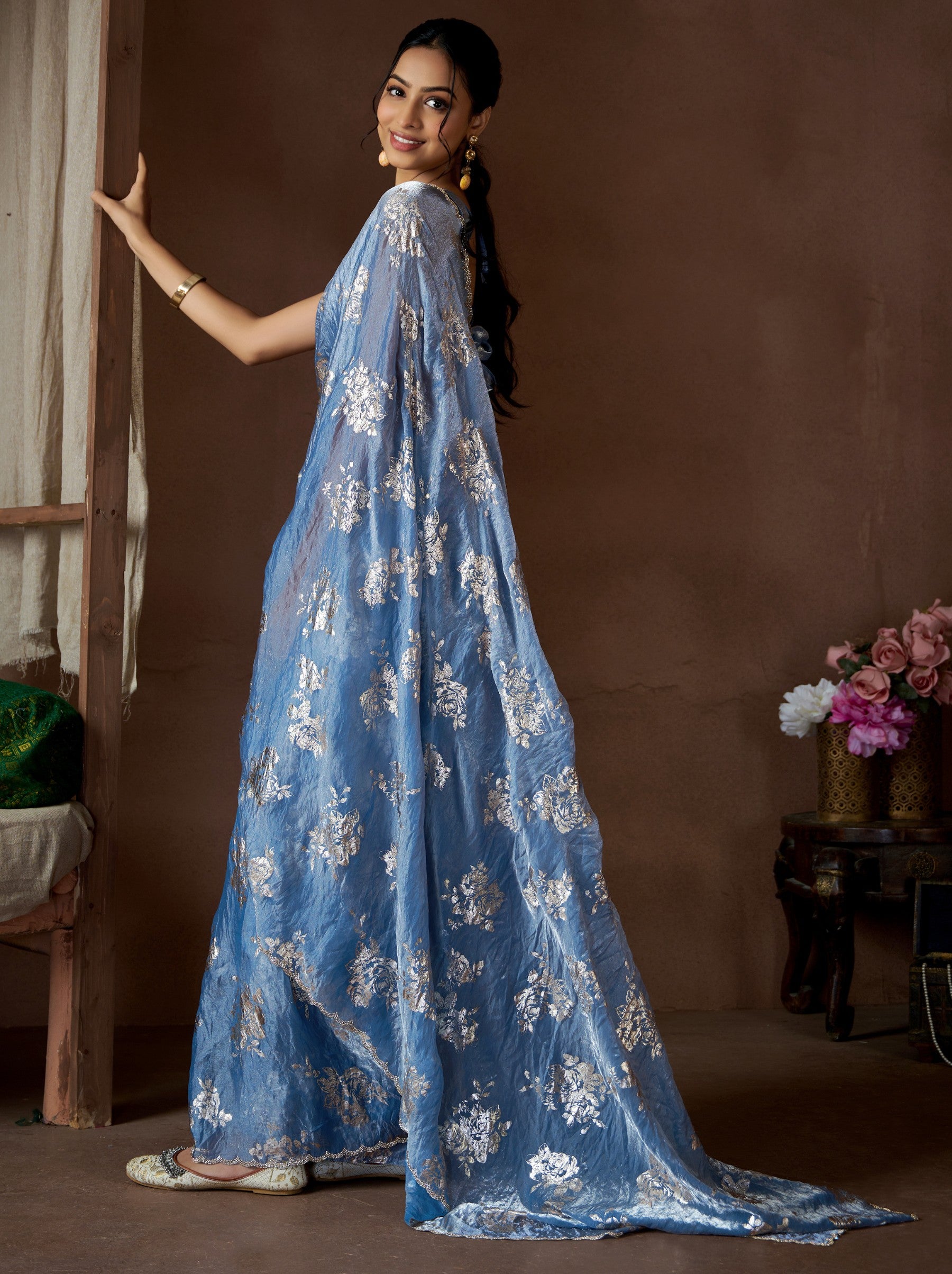 Cornflower Blue Party Premium Designer Saree - TrendOye