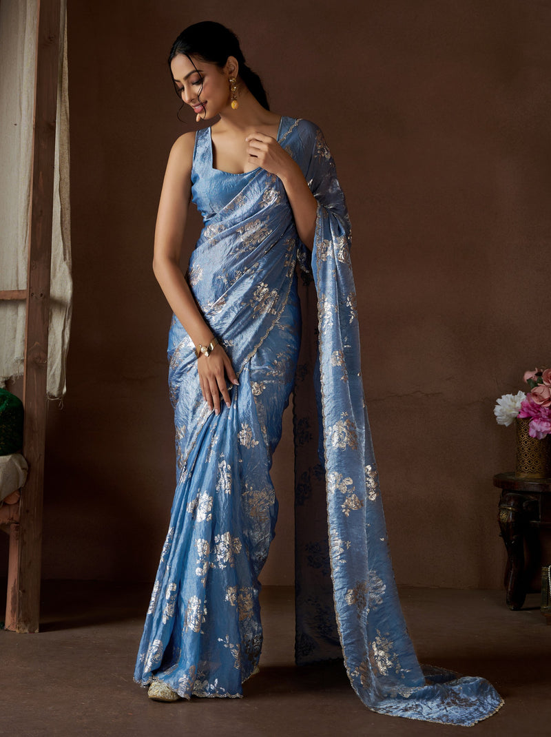 Cornflower Blue Party Premium Designer Saree