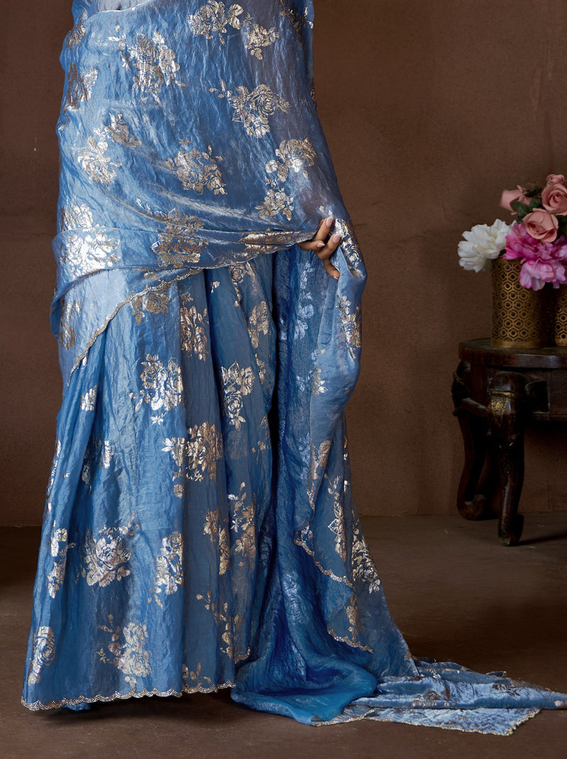 Cornflower Blue Party Premium Designer Saree