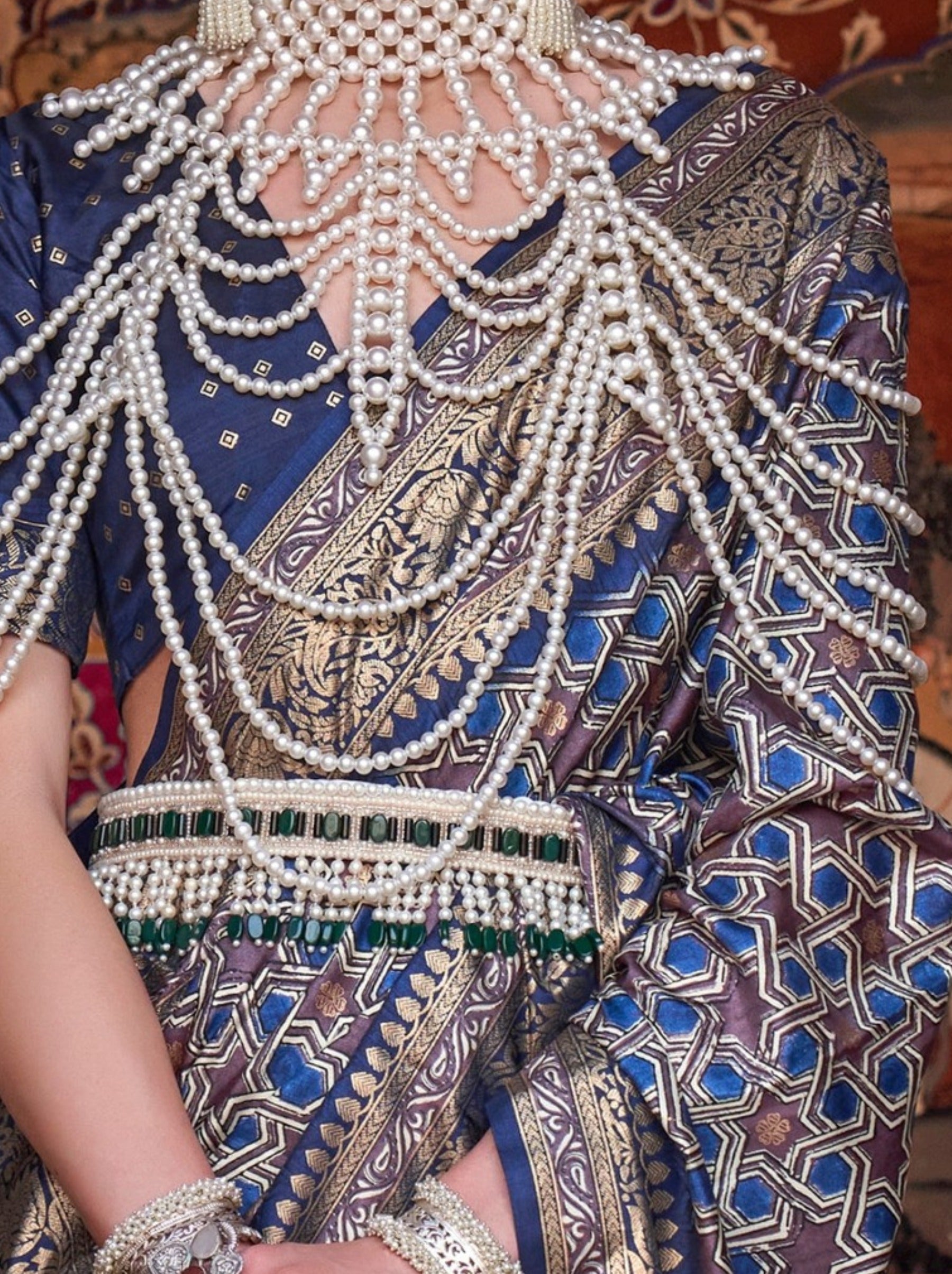 Yale Blue Premium Patola Celebration Saree - TrendOye