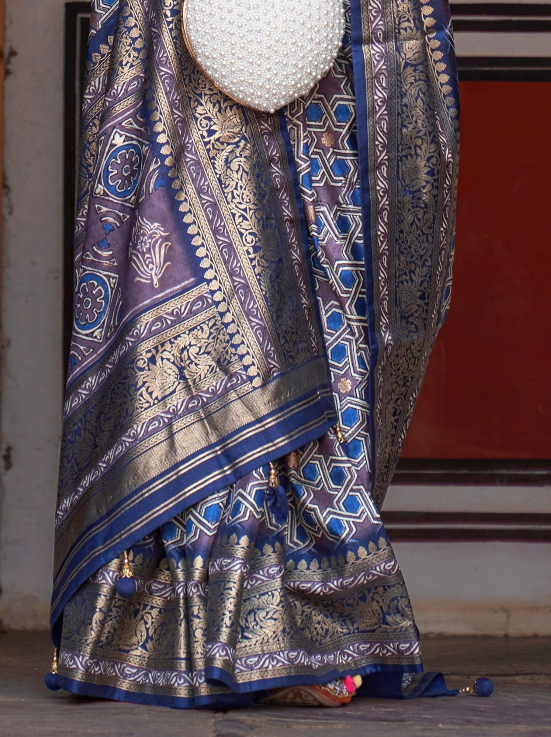 Yale Blue Premium Patola Celebration Saree - TrendOye