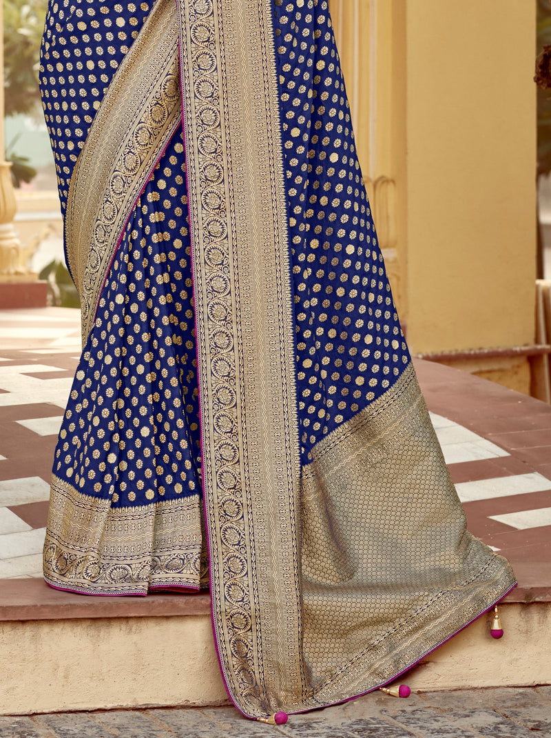 Navy Blue Designer Dola Silk Wedding Saree