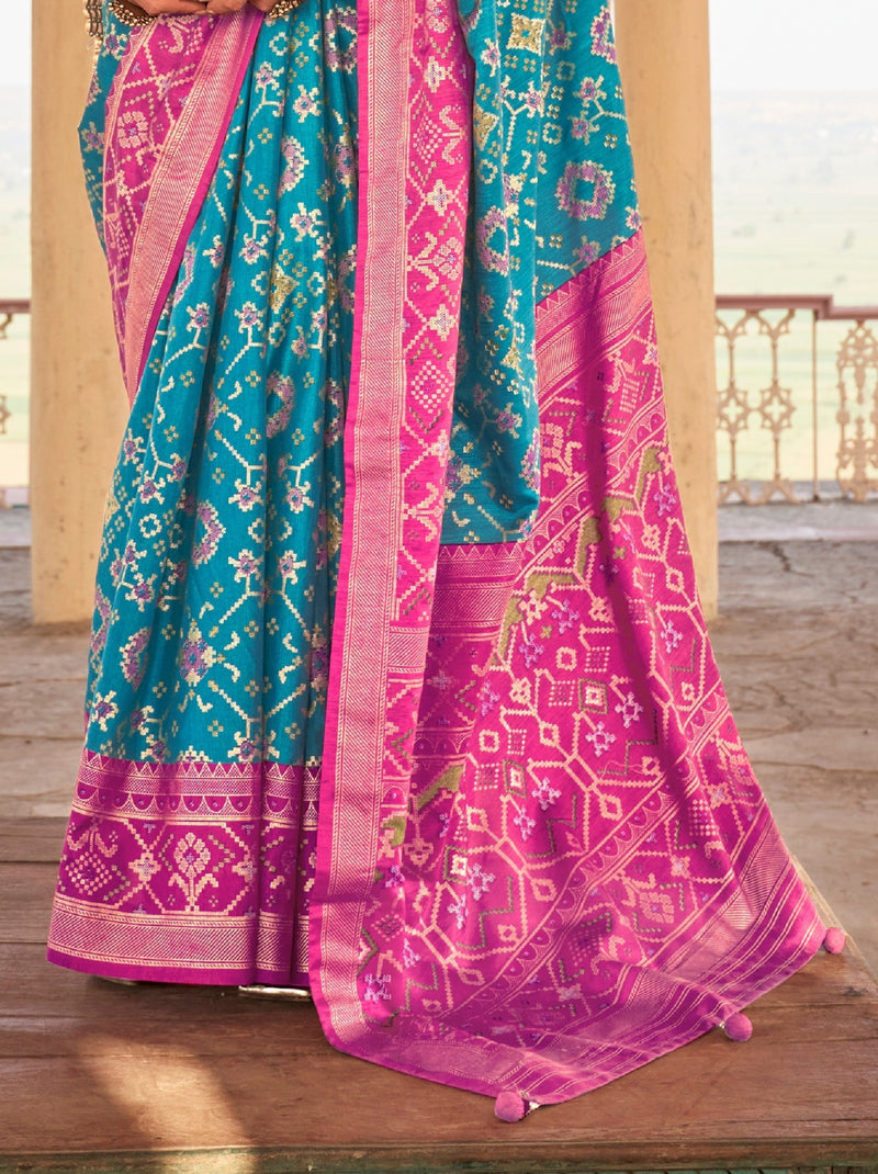 Azure Blue Premium Patola Festive Saree