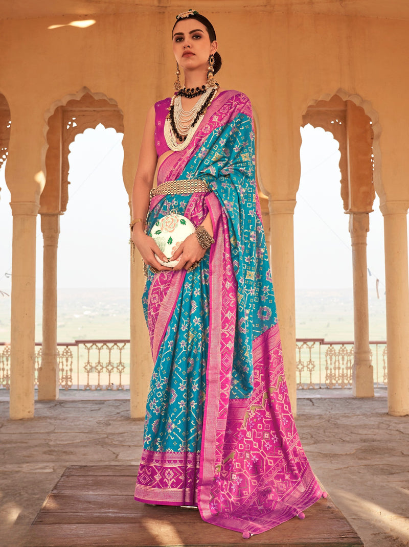 Azure Blue Premium Patola Festive Saree