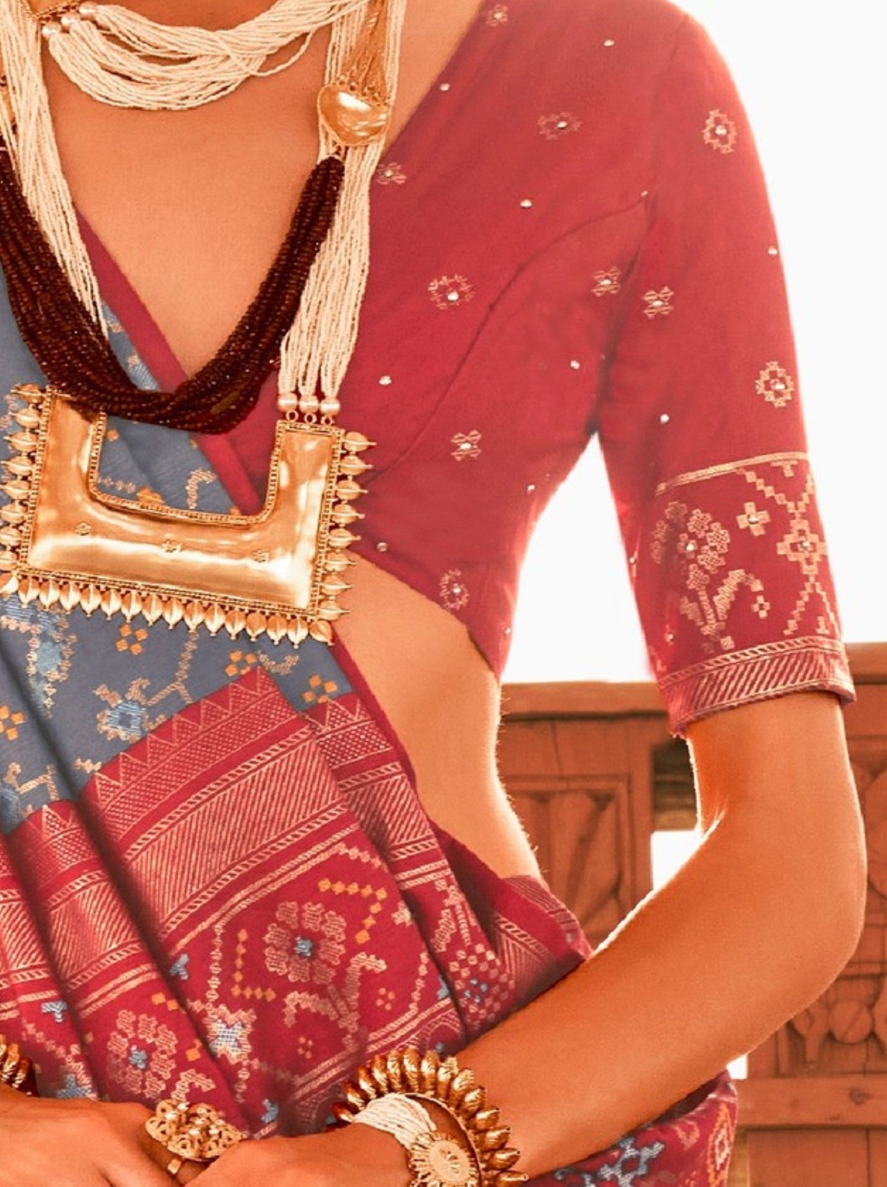 Pigeon Blue Premium Patola Festive Saree - TrendOye