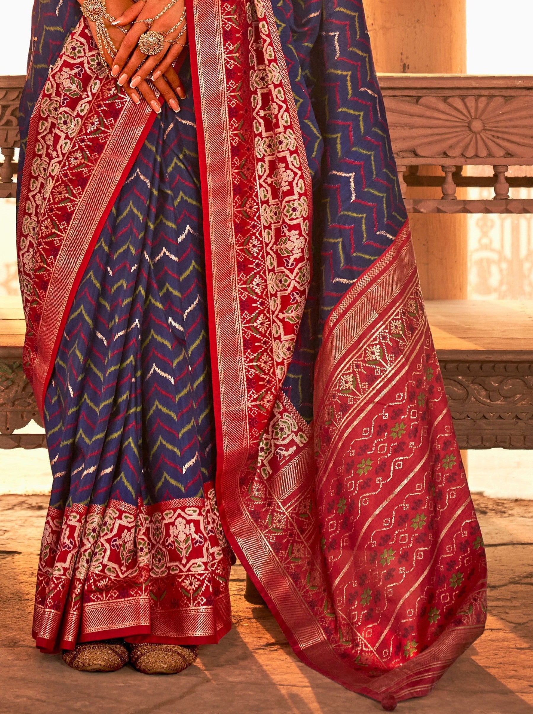 Space Blue Premium Patola Festive Saree - TrendOye