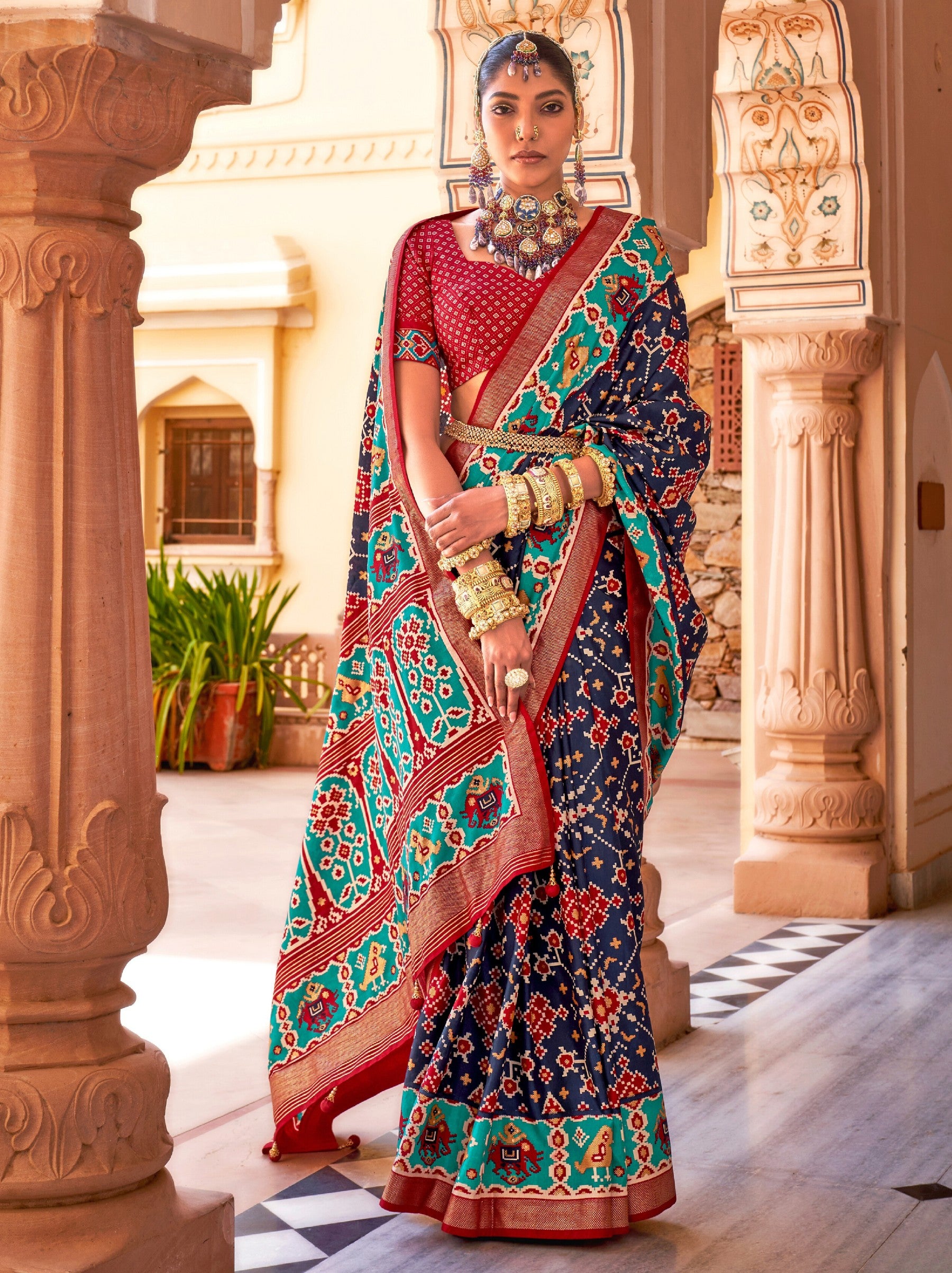 Denim Blue Patola Festive Saree - TrendOye