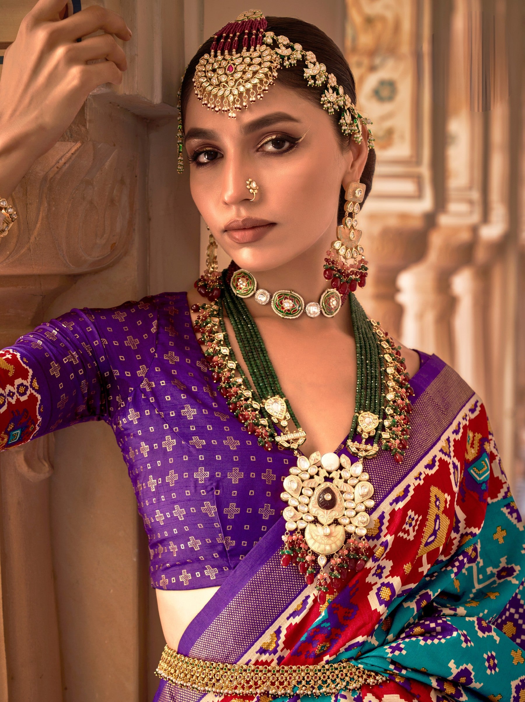 Olympic Blue Patola Festive Saree - TrendOye