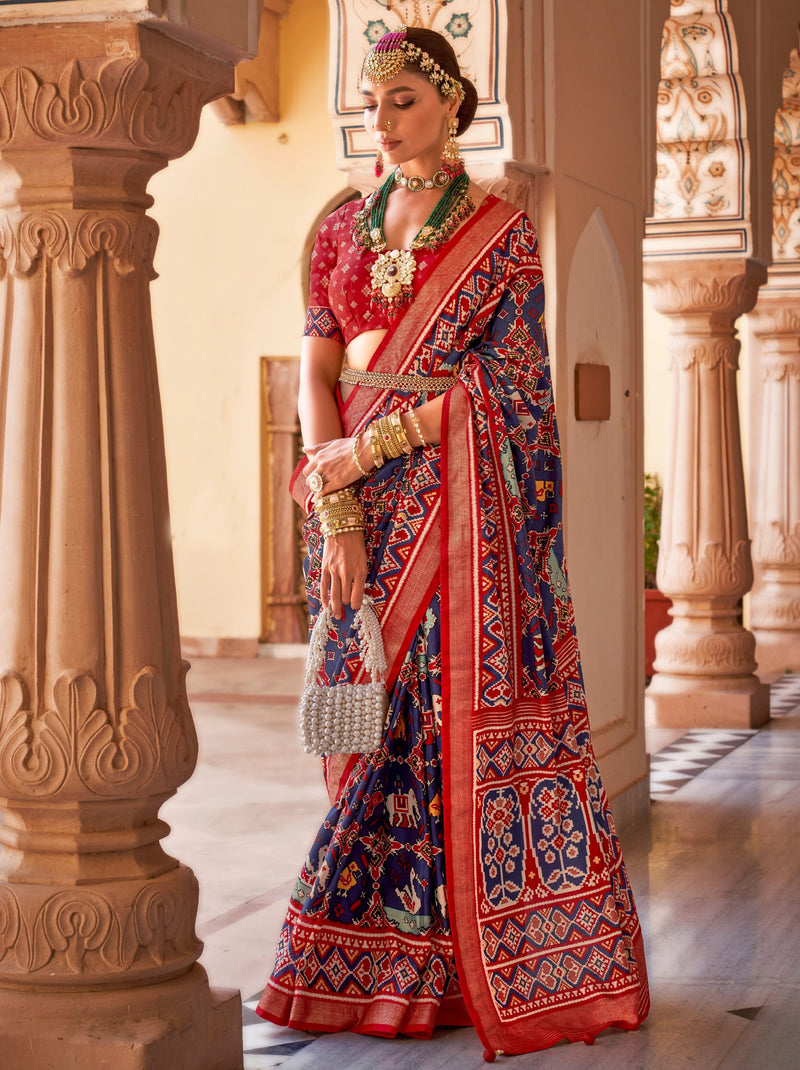 Space Blue Patola Festive Saree