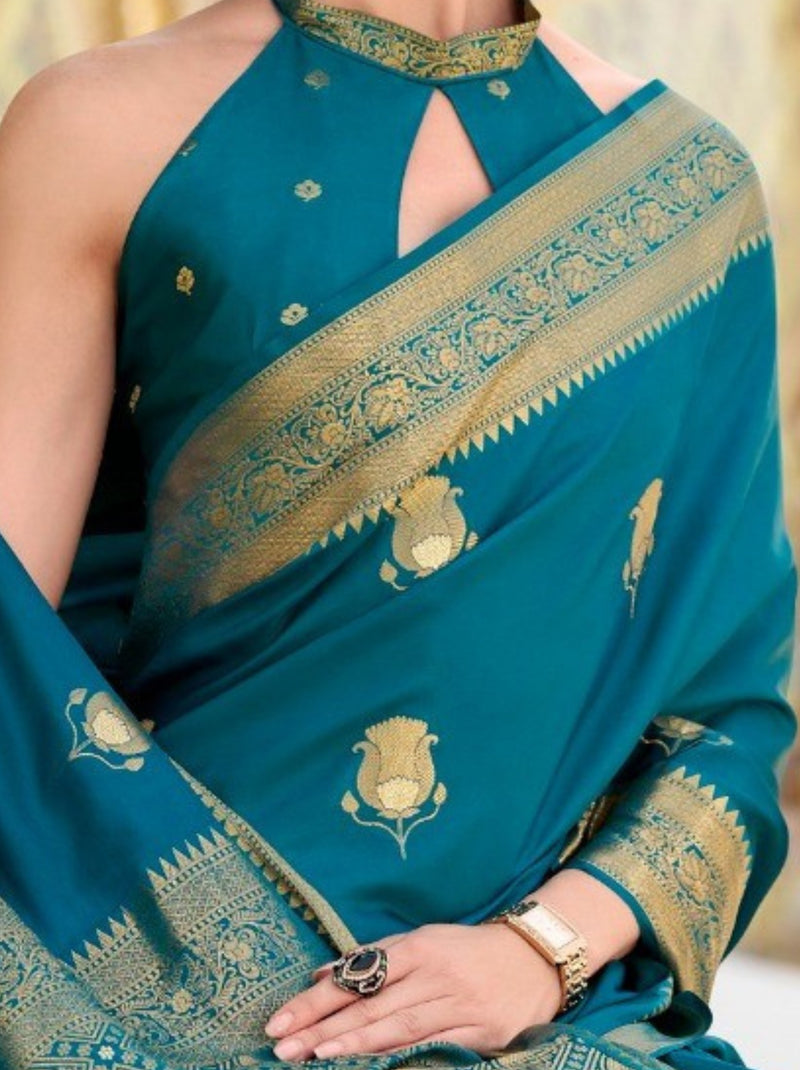 Yale Blue Celebration Saree