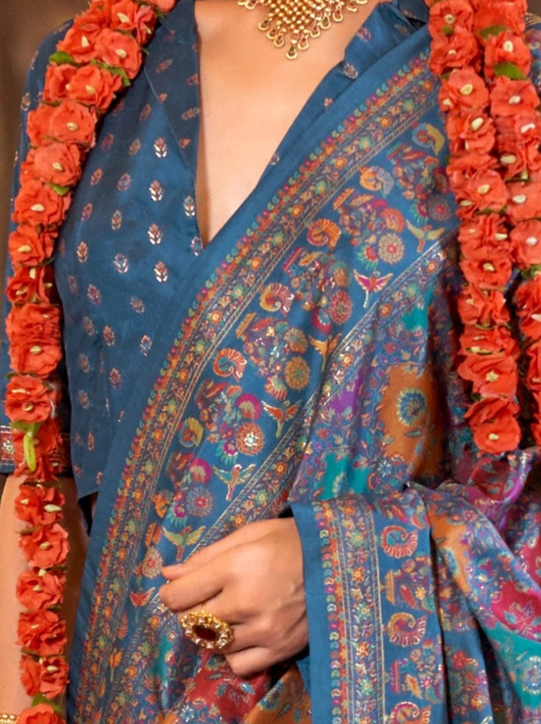 Yale Blue Fancy Silk Party Saree - TrendOye
