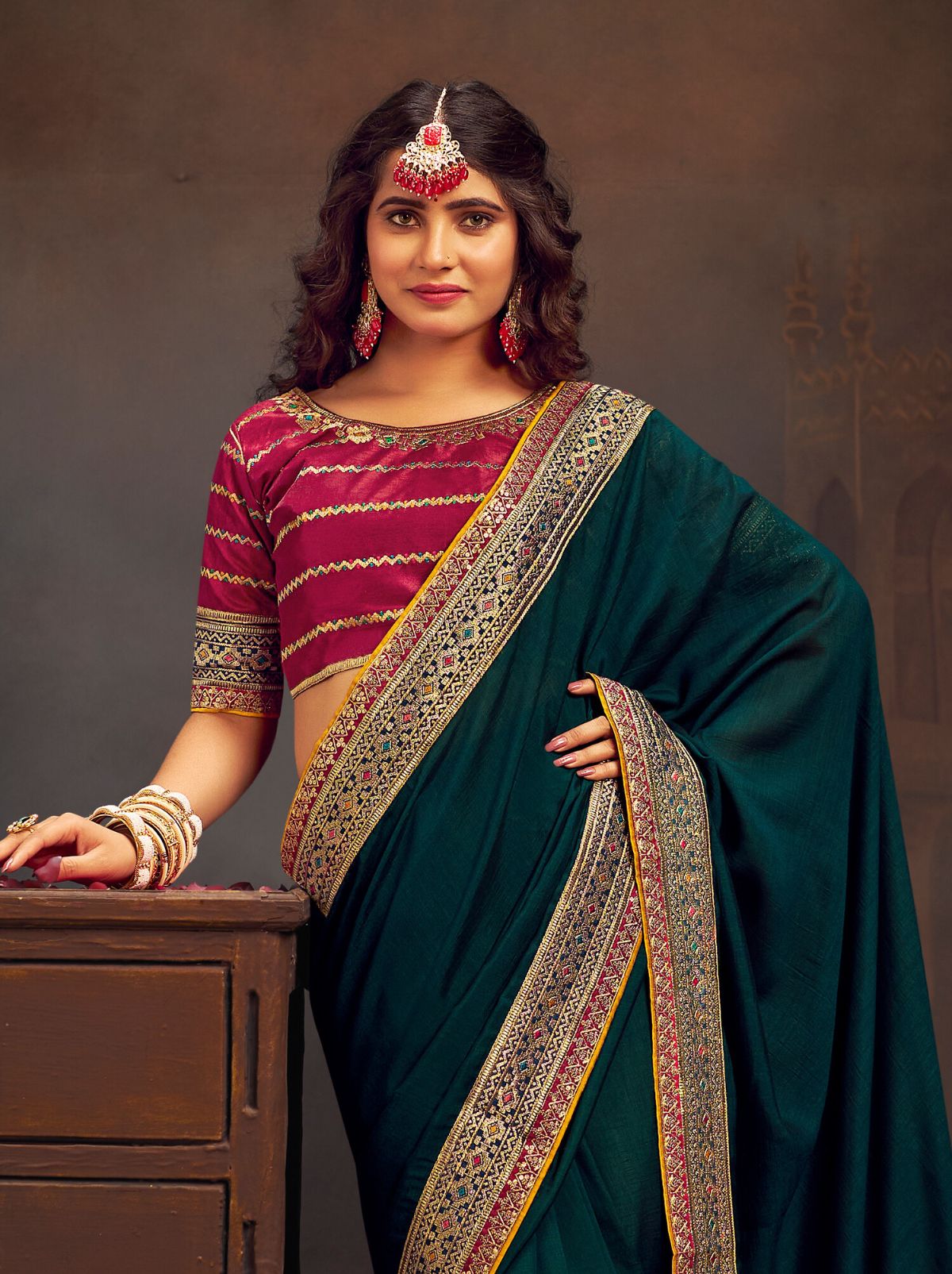 Peacock Blue Fine Wedding Premium Designer Silk Saree - TrendOye