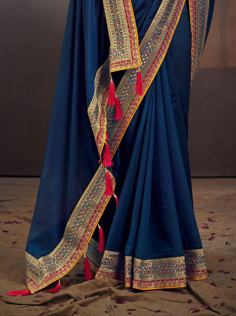 Prussian Blue Fine Wedding Premium Designer Silk Saree