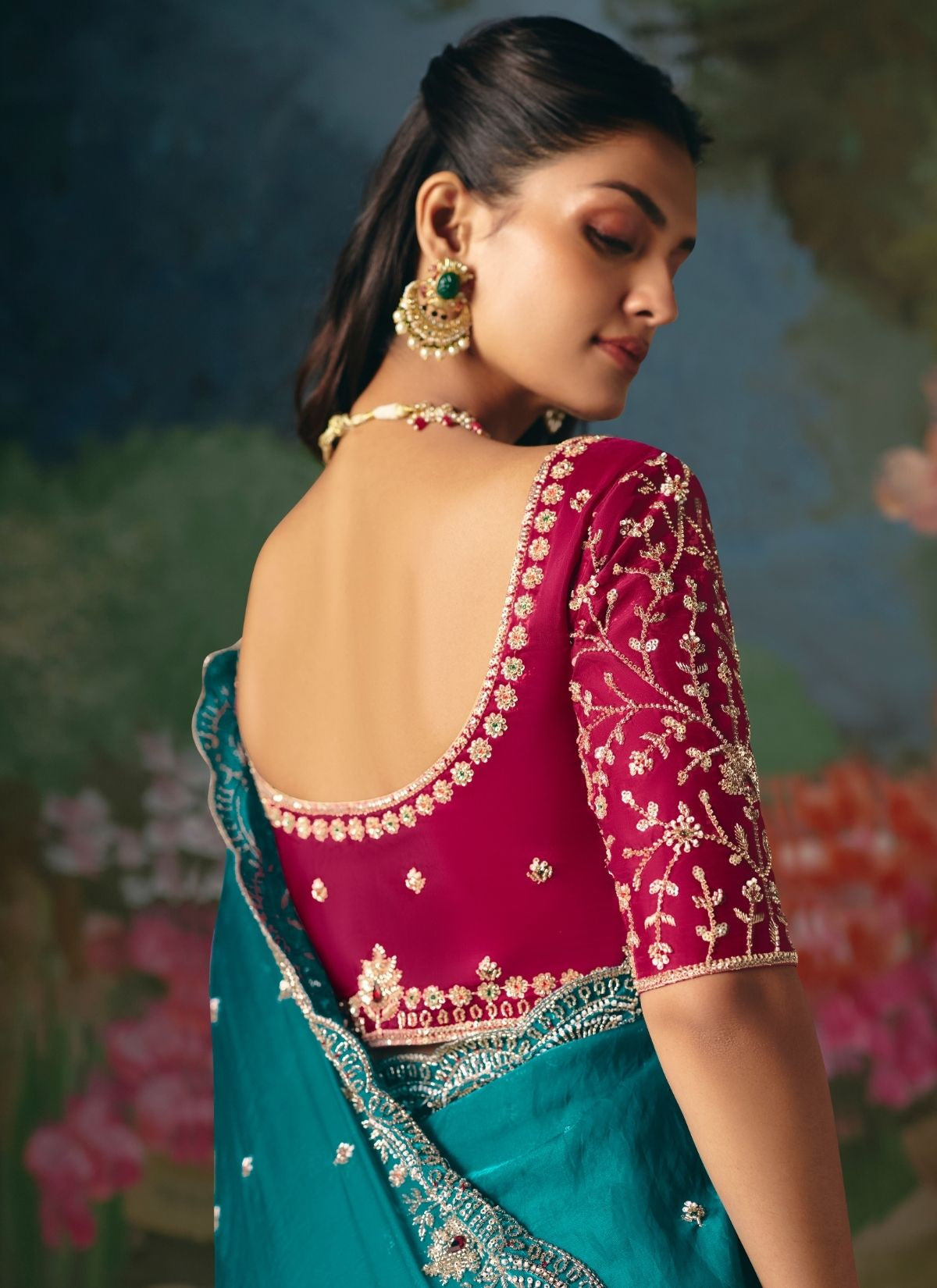 Olympic Blue Wedding & Party Fancy Saree With Premium Blouse Piece - TrendOye