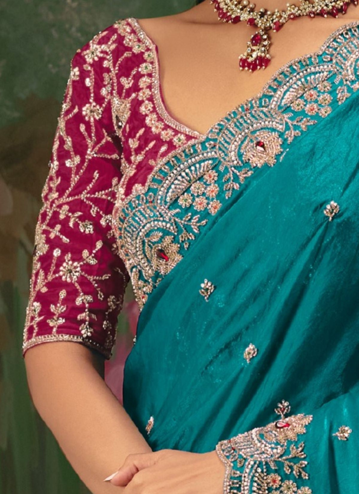 Olympic Blue Wedding & Party Fancy Saree With Premium Blouse Piece - TrendOye