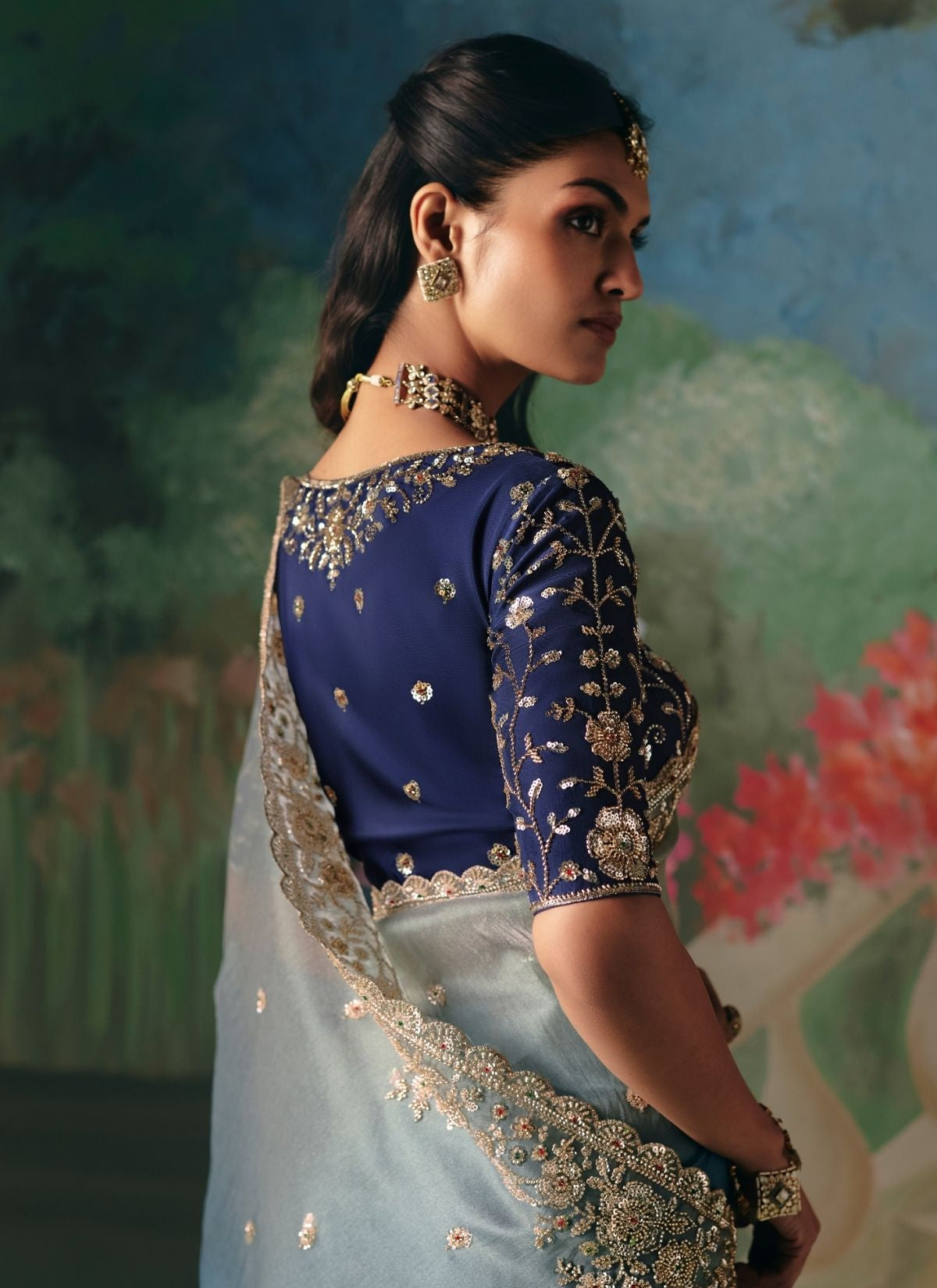 Midnight Ombre Blue Wedding & Party Fancy Saree With Premium Blouse Piece - TrendOye