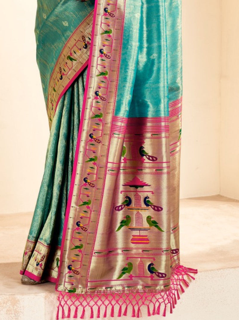 Blue Paithani Silk Blended Saree - TrendOye