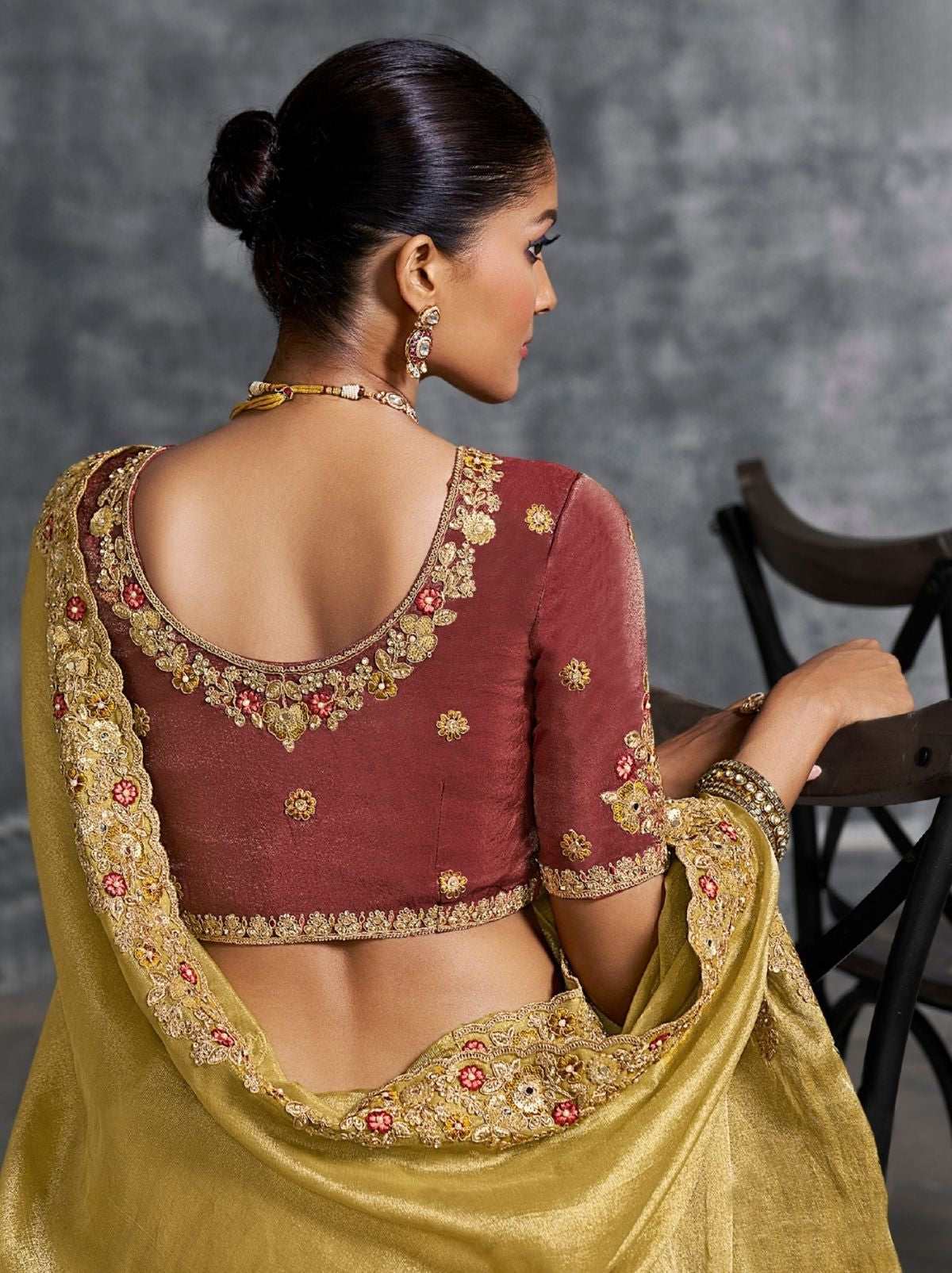 Bronze Premium Zari Tissue Silk Saree With Blouse Piece