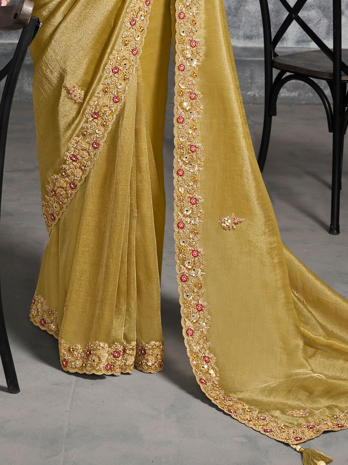 Bronze Premium Zari Tissue Silk Saree With Blouse Piece