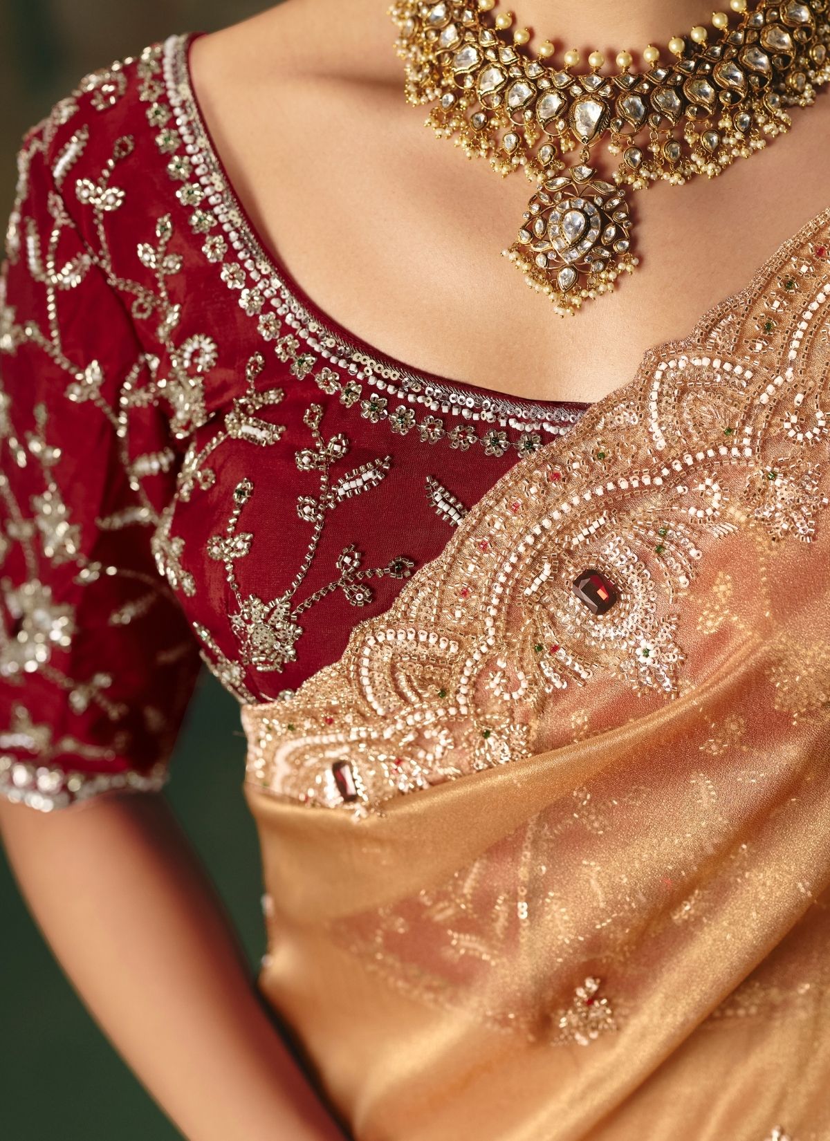 Bronze Wedding & Party Fancy Saree With Premium Blouse Piece - TrendOye