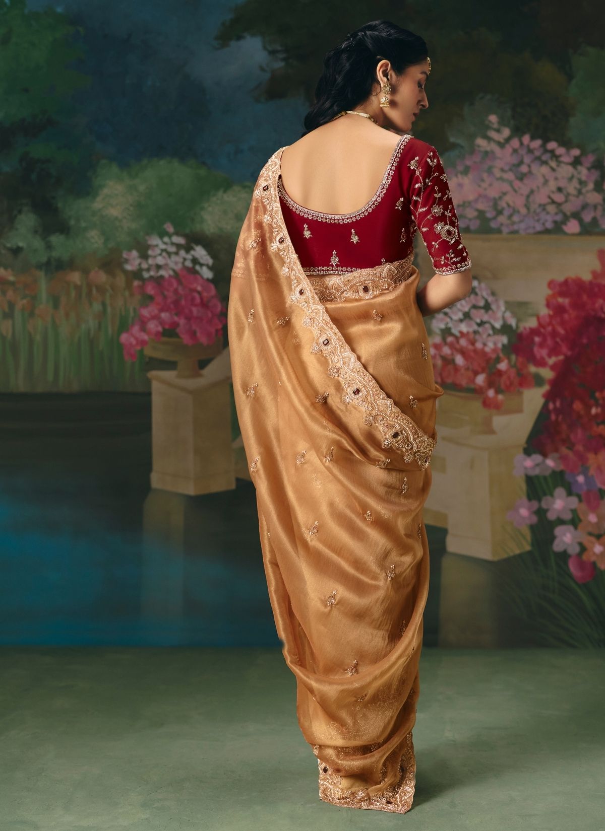 Bronze Wedding & Party Fancy Saree With Premium Blouse Piece - TrendOye