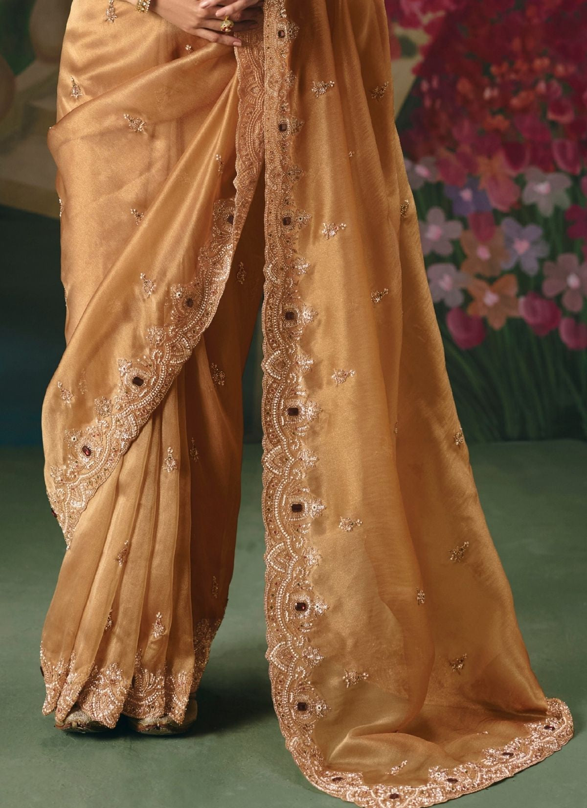 Bronze Wedding & Party Fancy Saree With Premium Blouse Piece - TrendOye