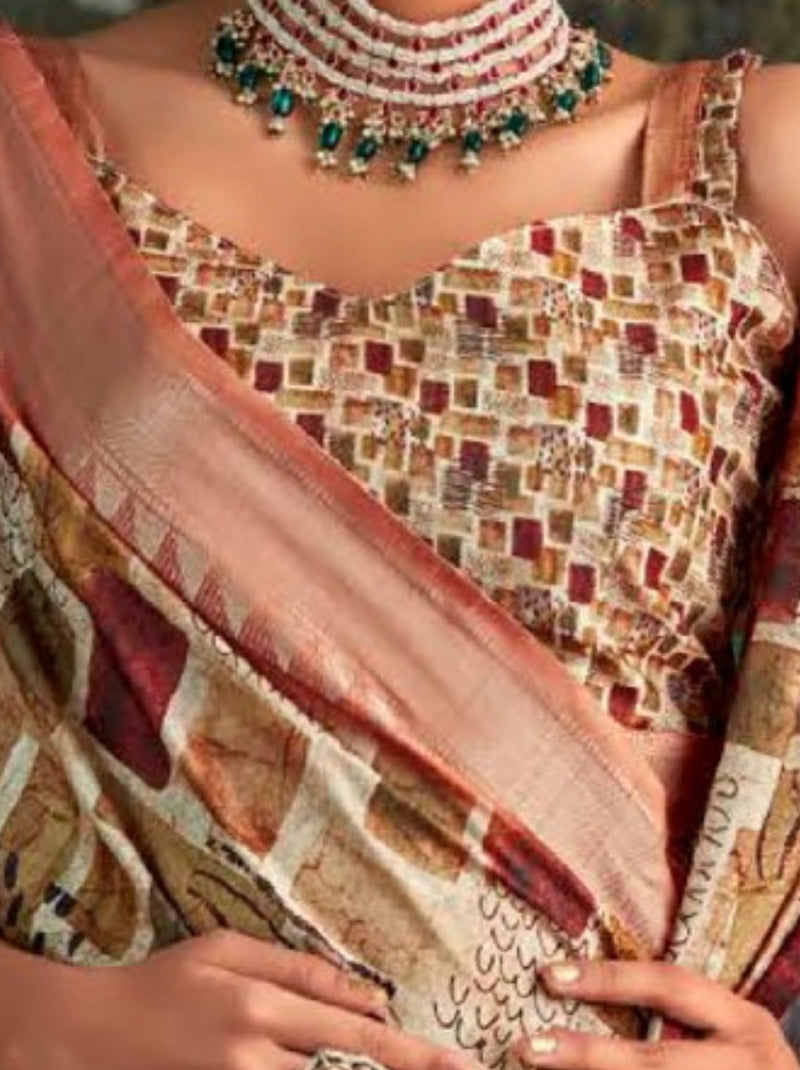 Pale Brown Fancy Digital Silk Festive Saree