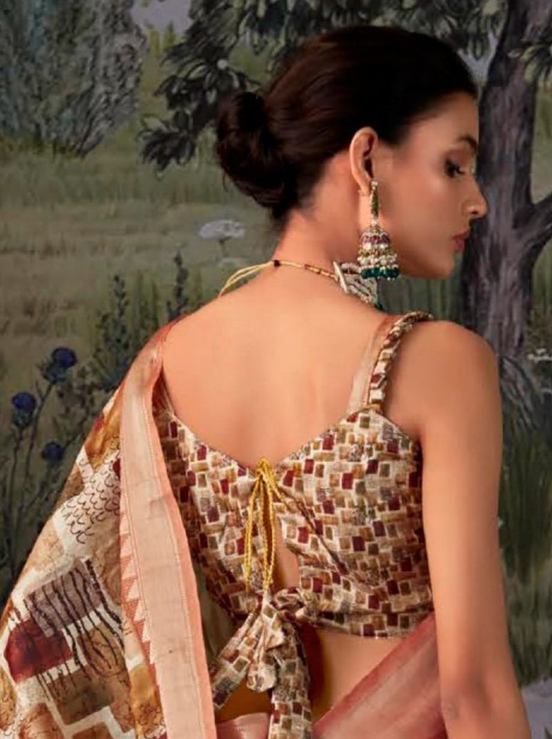 Pale Brown Fancy Digital Silk Festive Saree