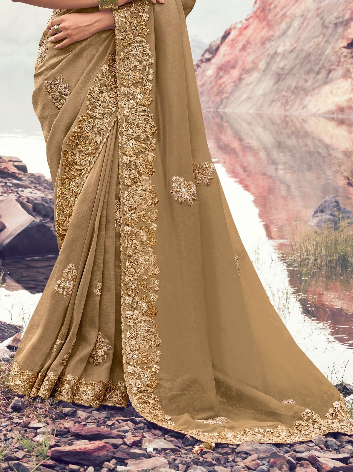 Tortilla Brown Exclusive Fancy Saree With Soft Zari Work