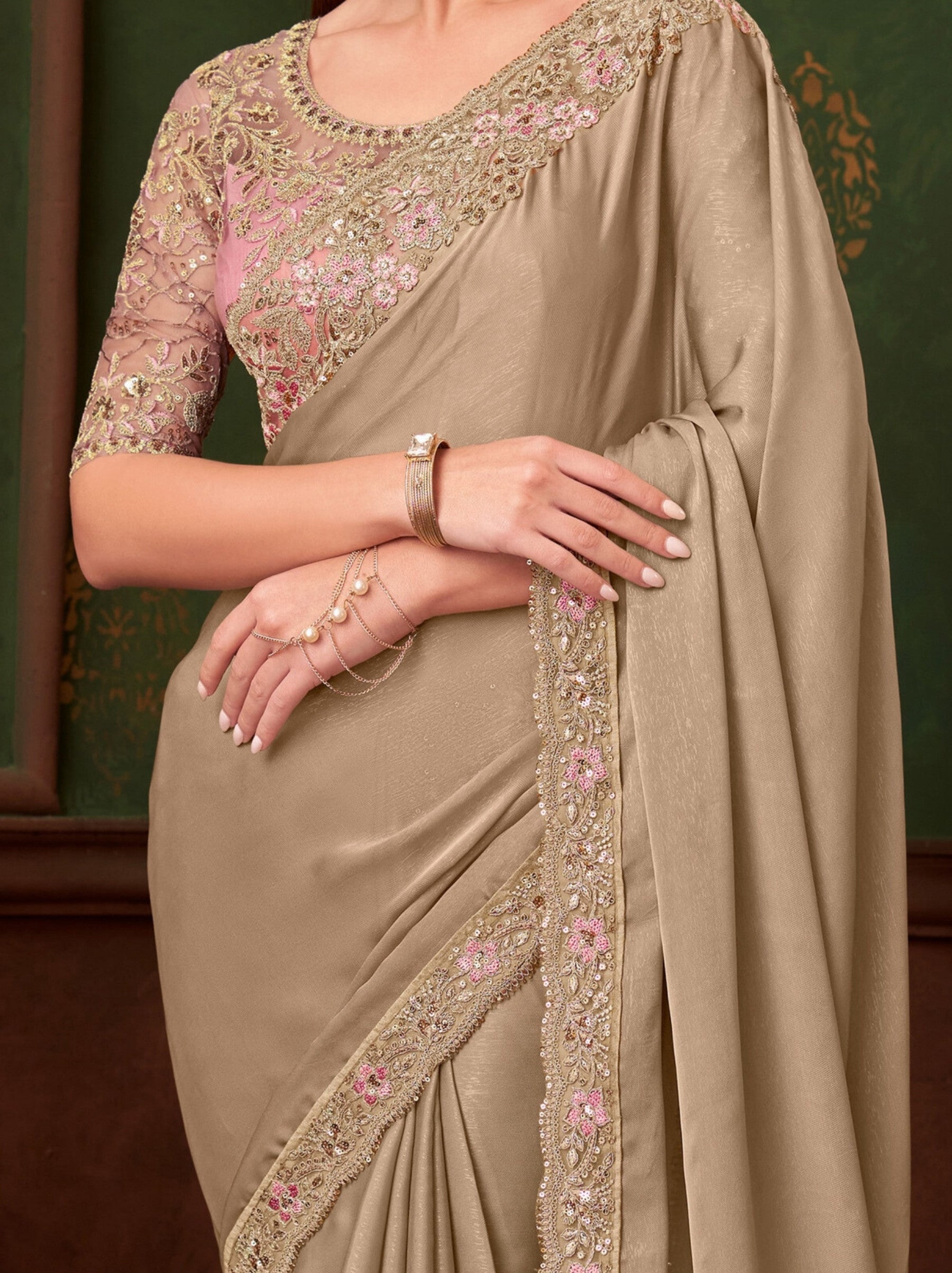 Tortilla Brown Party Designer Saree - TrendOye