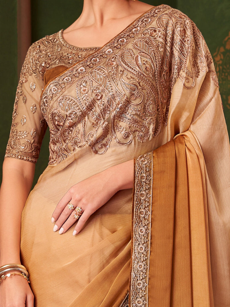 Tawny Brown Party Designer Saree