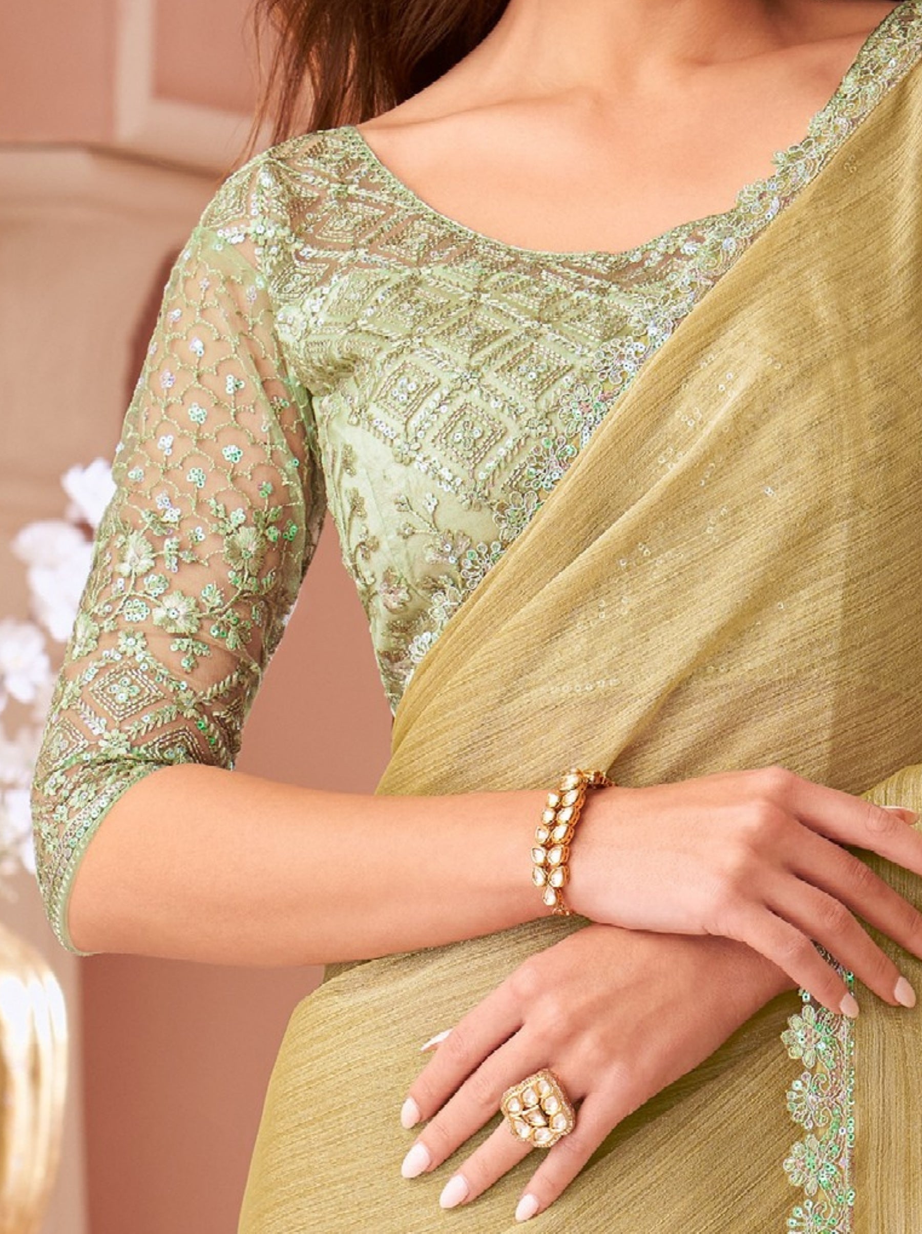 Camel Brown Premium Designer Party Saree - TrendOye