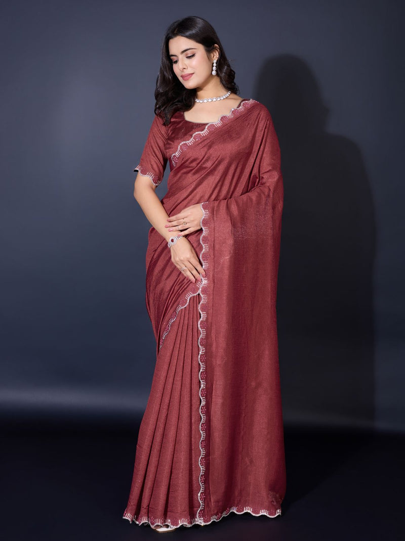 Wine Brown Fancy Premium Party Designer Saree