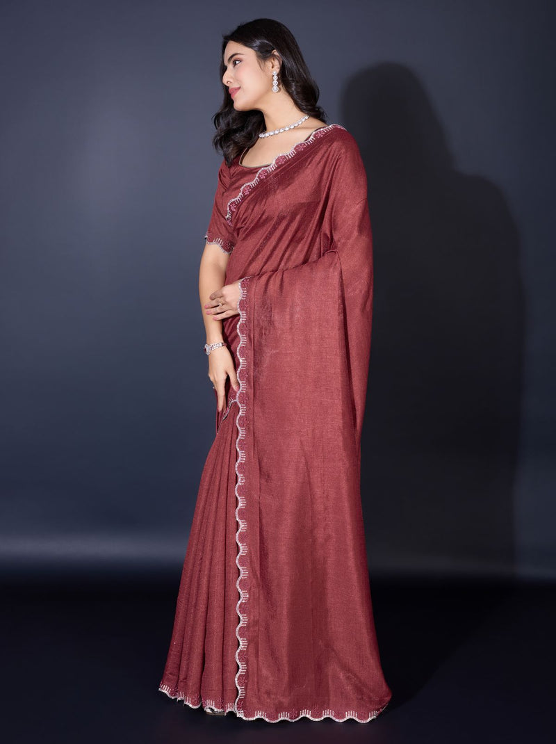 Wine Brown Fancy Premium Party Designer Saree