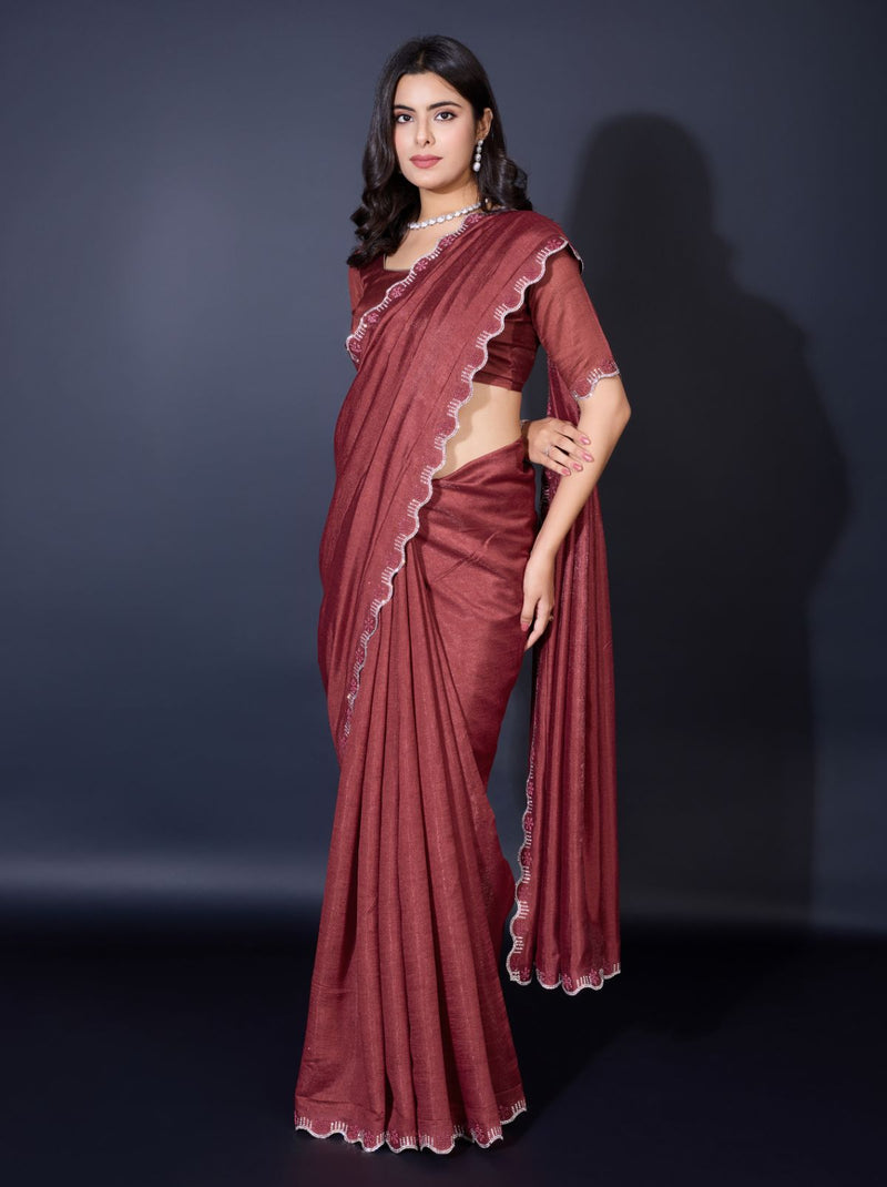 Wine Brown Fancy Premium Party Designer Saree