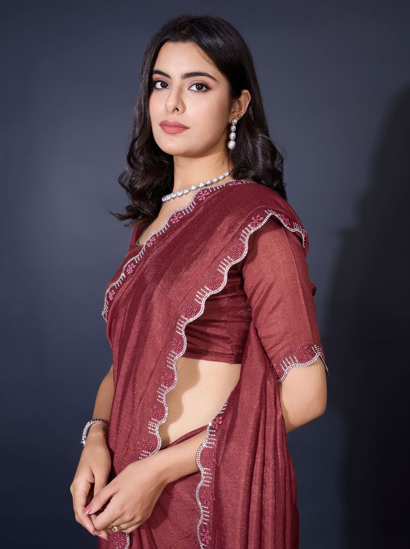 Wine Brown Fancy Premium Party Designer Saree