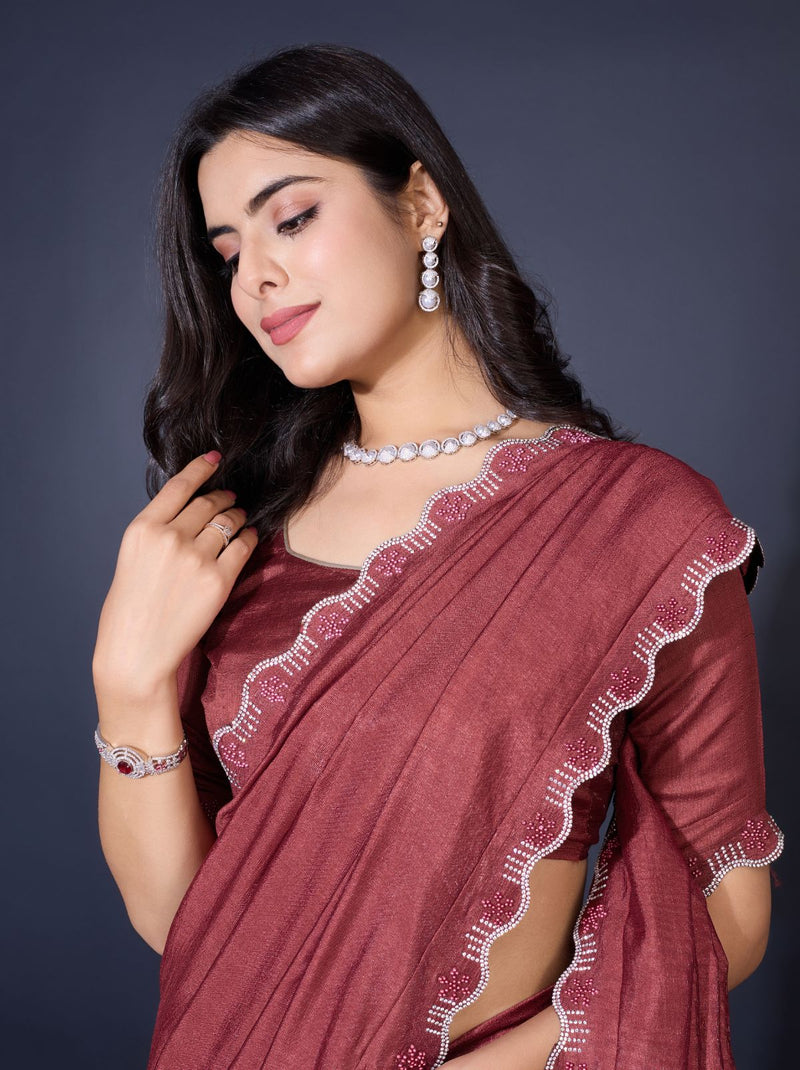 Wine Brown Fancy Premium Party Designer Saree