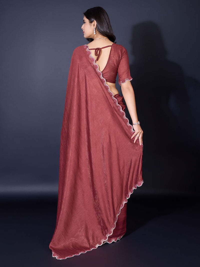 Wine Brown Fancy Premium Party Designer Saree