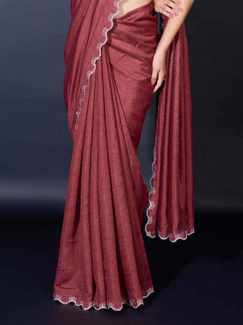 Wine Brown Fancy Premium Party Designer Saree