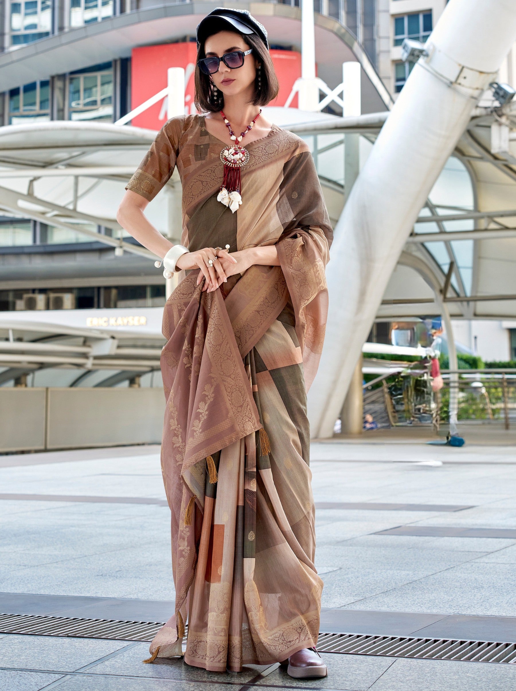 Tortilla Brown Celebration Saree - TrendOye