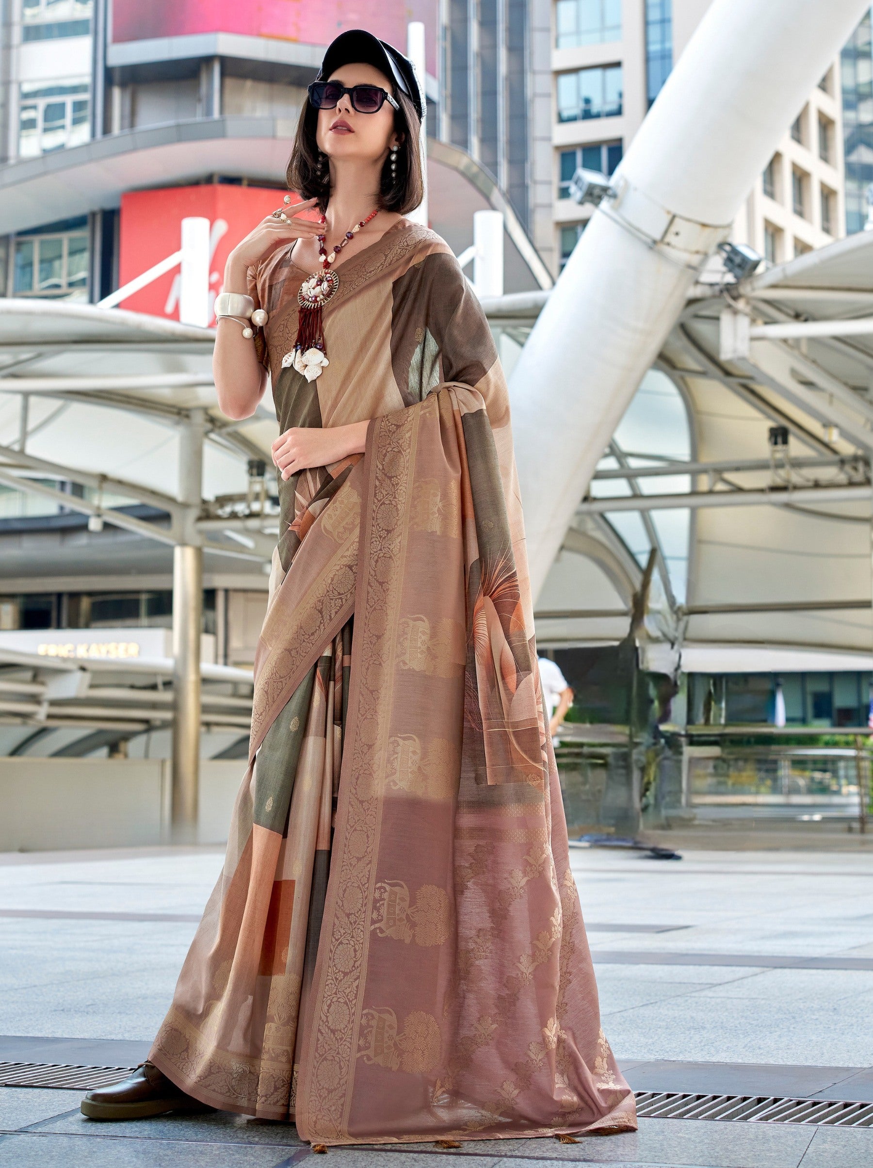 Tortilla Brown Celebration Saree - TrendOye