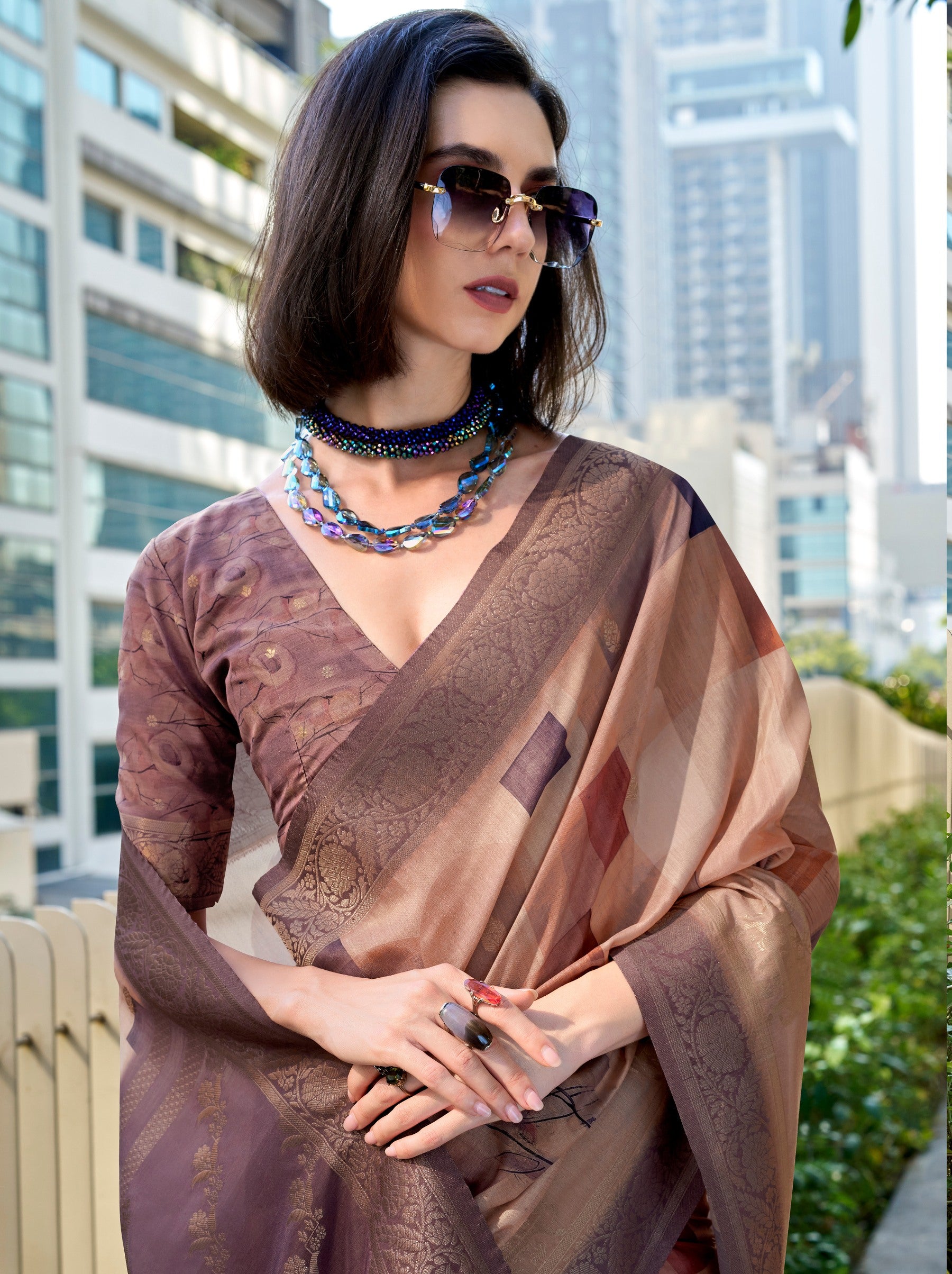 Rosy Brown Celebration Saree - TrendOye