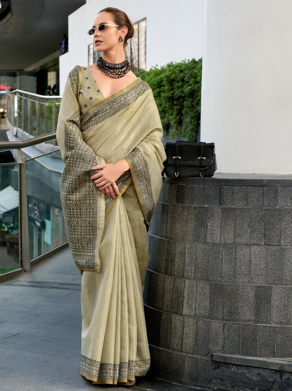 Khaki Brown Premium Linen Tissue Celebration Saree